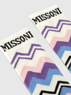 Calzini lunghi in misto cotone zig zag con logo