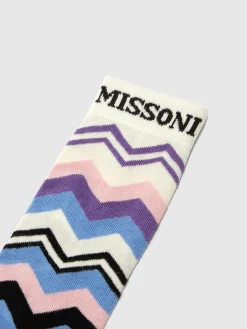 Calzini lunghi in misto cotone zig zag con logo