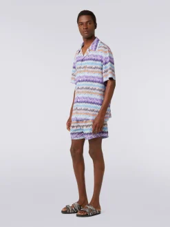 Camicia a maniche corte modello bowling in viscosa chevron