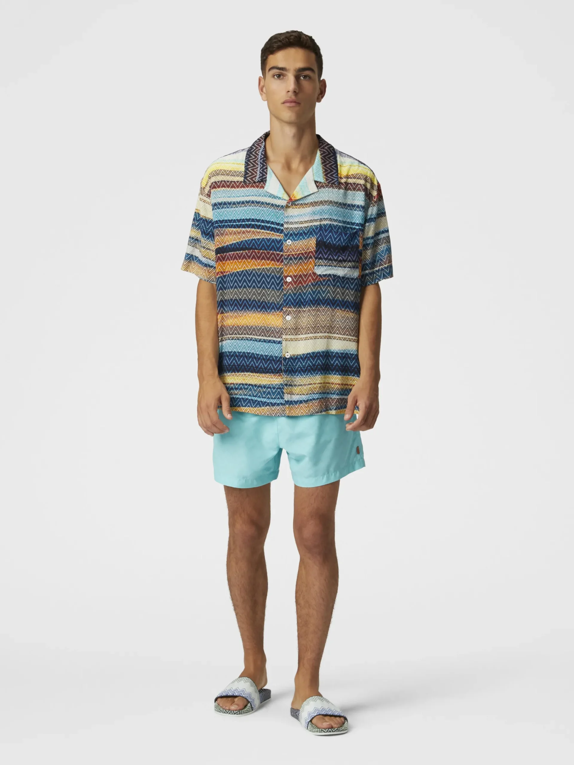 Camicia bowling con stampa zig zag sfumata e taschino