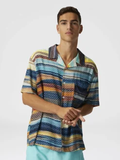 Camicia bowling con stampa zig zag sfumata e taschino