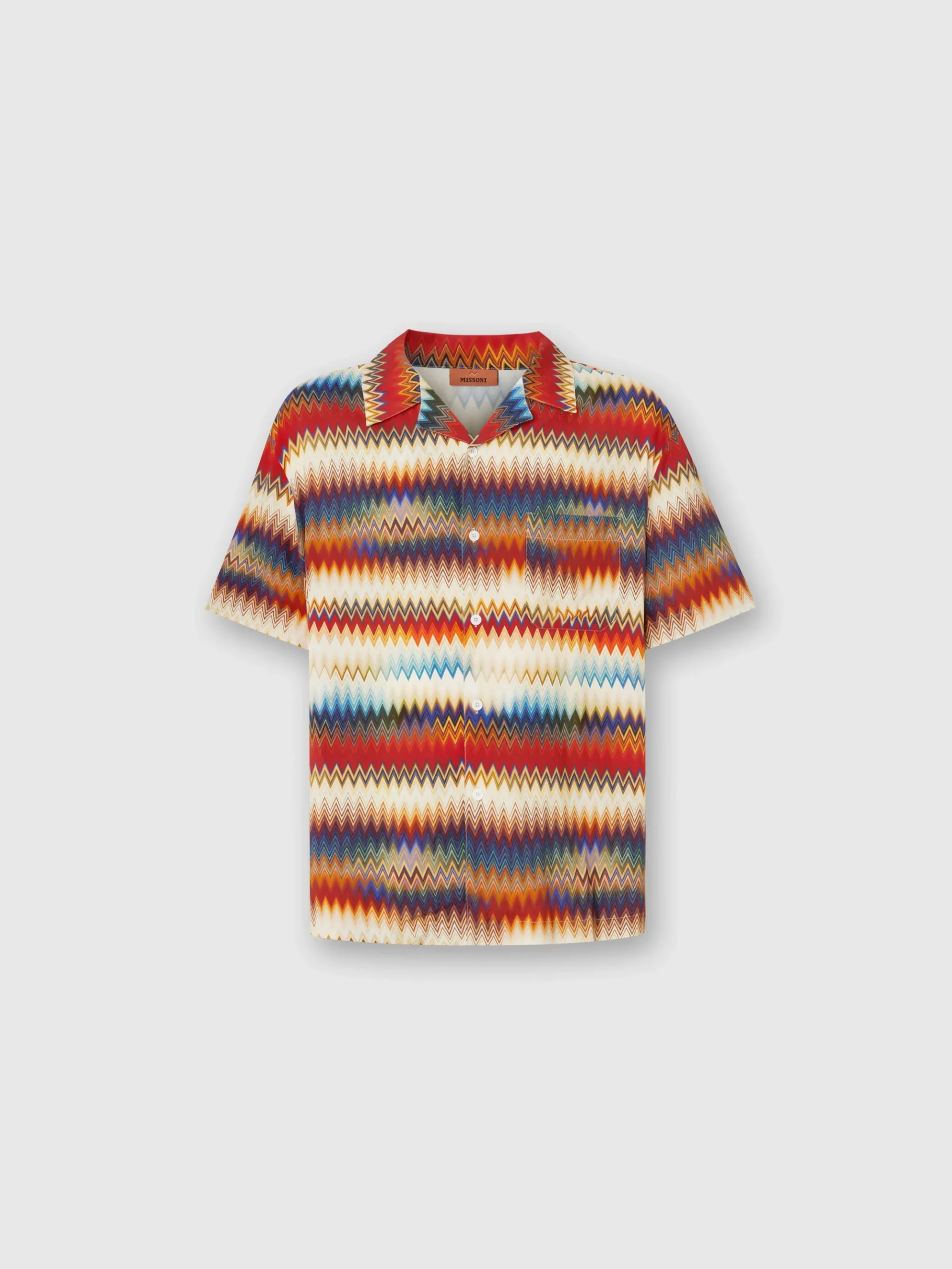 Camicia bowling con stampa micro zig zag sfumata e taschino