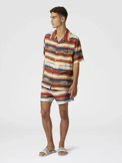 Camicia bowling con stampa micro zig zag sfumata e taschino