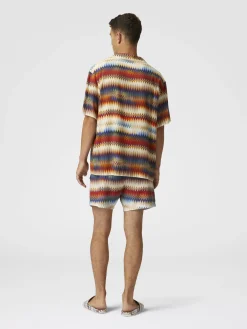 Camicia bowling con stampa micro zig zag sfumata e taschino