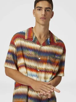 Camicia bowling con stampa micro zig zag sfumata e taschino