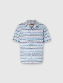 Camicia bowling in popeline di cotone zig zag con taschino