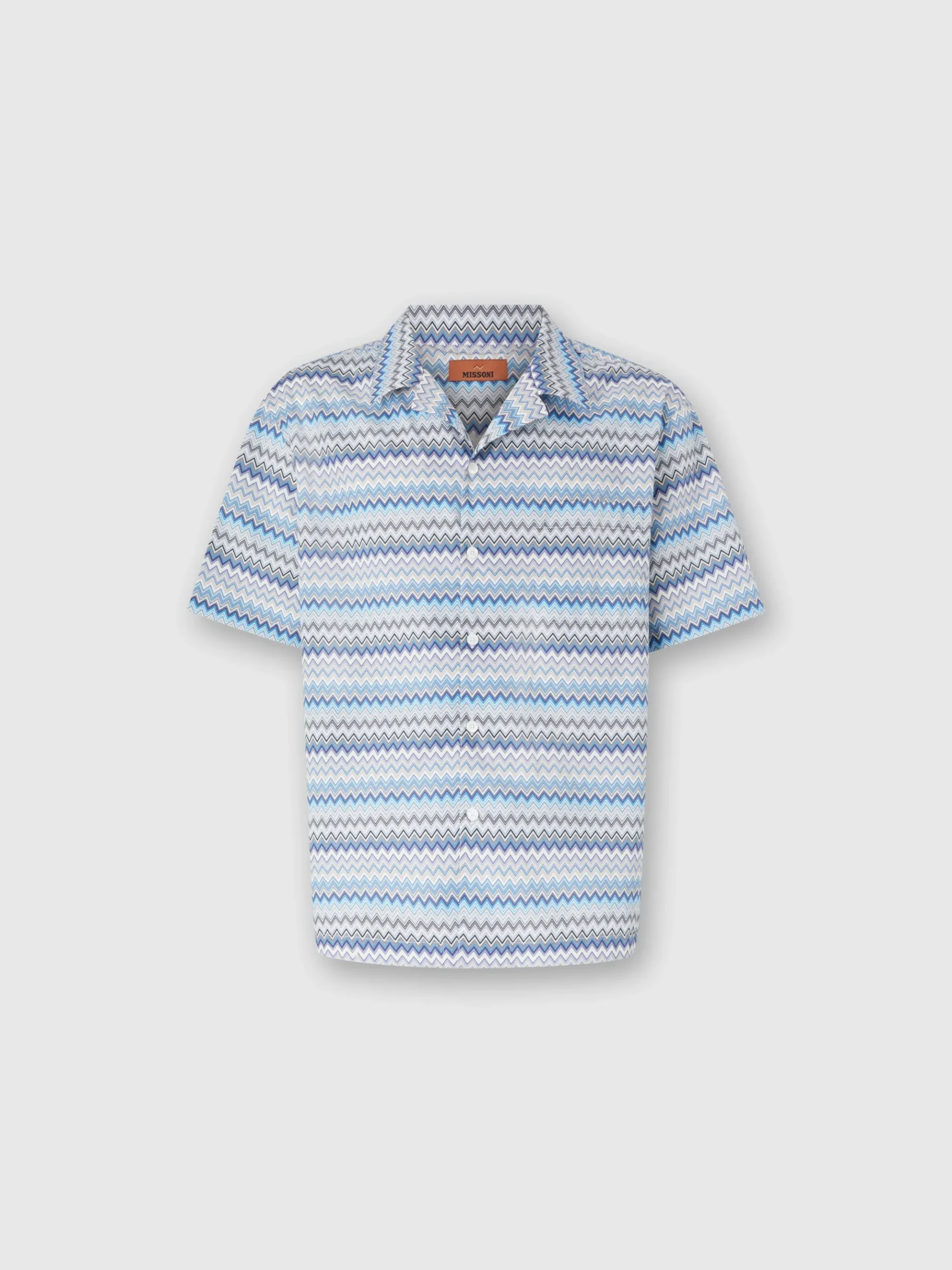 Camicia bowling in popeline di cotone zig zag con taschino