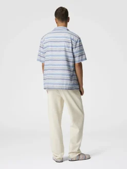 Camicia bowling in popeline di cotone zig zag con taschino