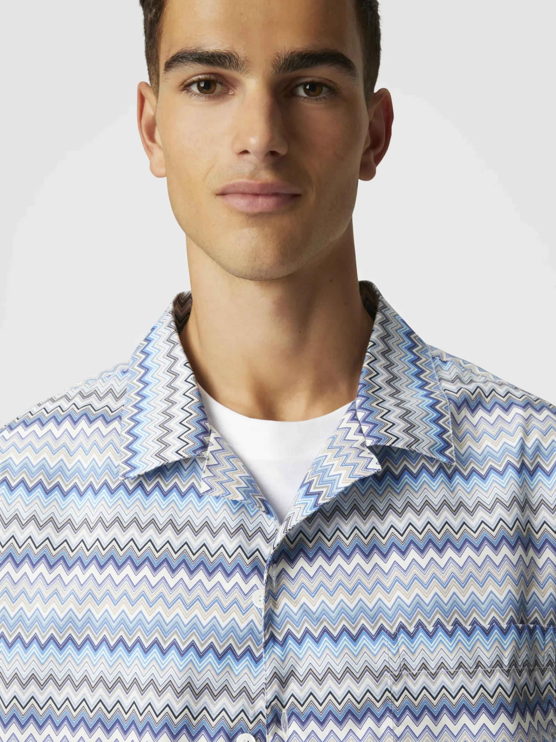 Camicia bowling in popeline di cotone zig zag con taschino