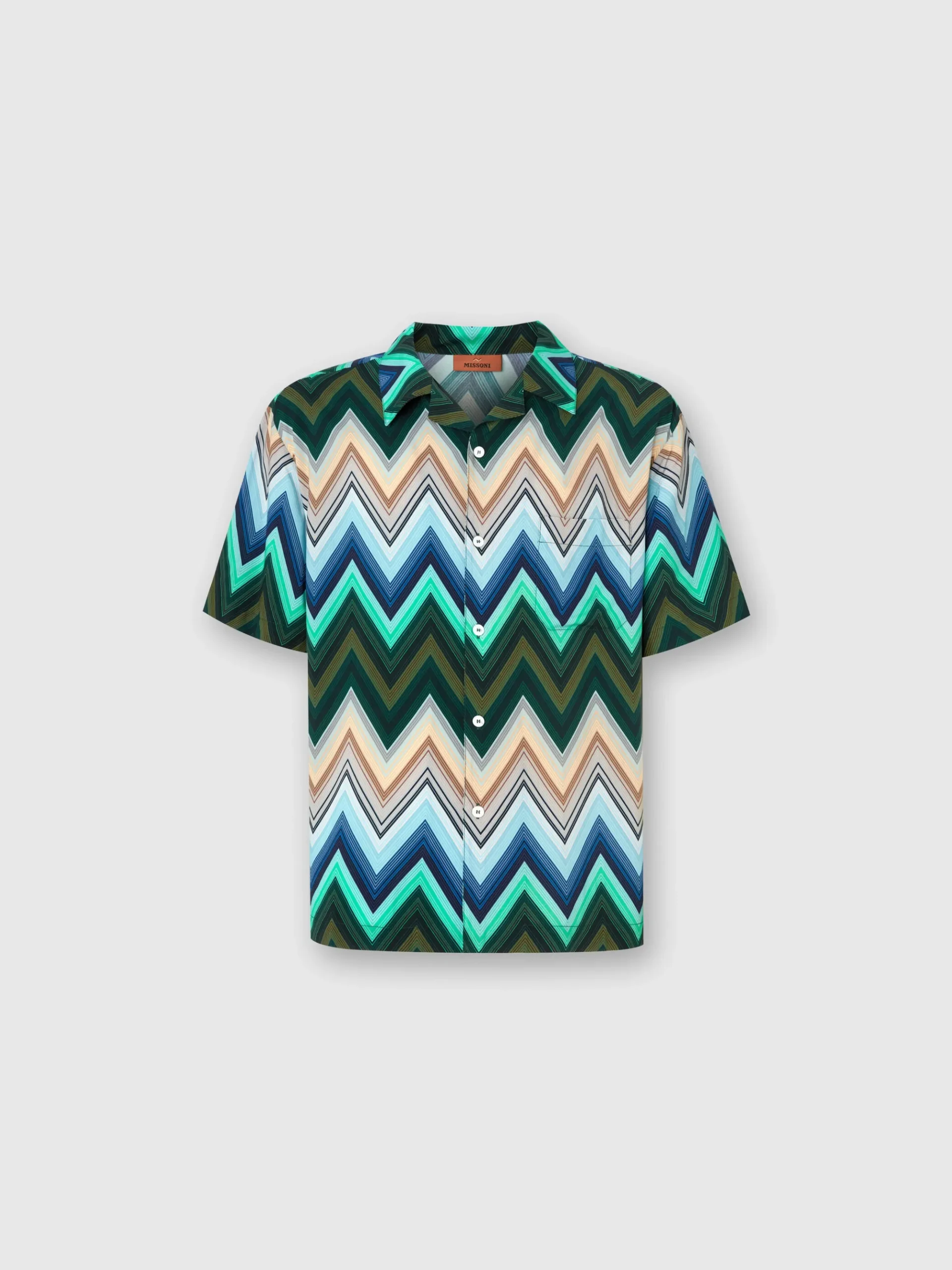 Camicia bowling in viscosa con macro zig zag e taschino