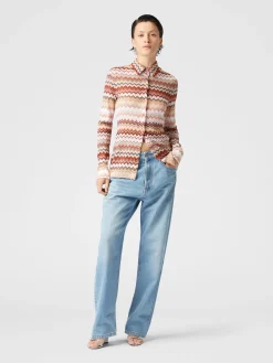 Camicia con motivo zig zag seghettato lamé