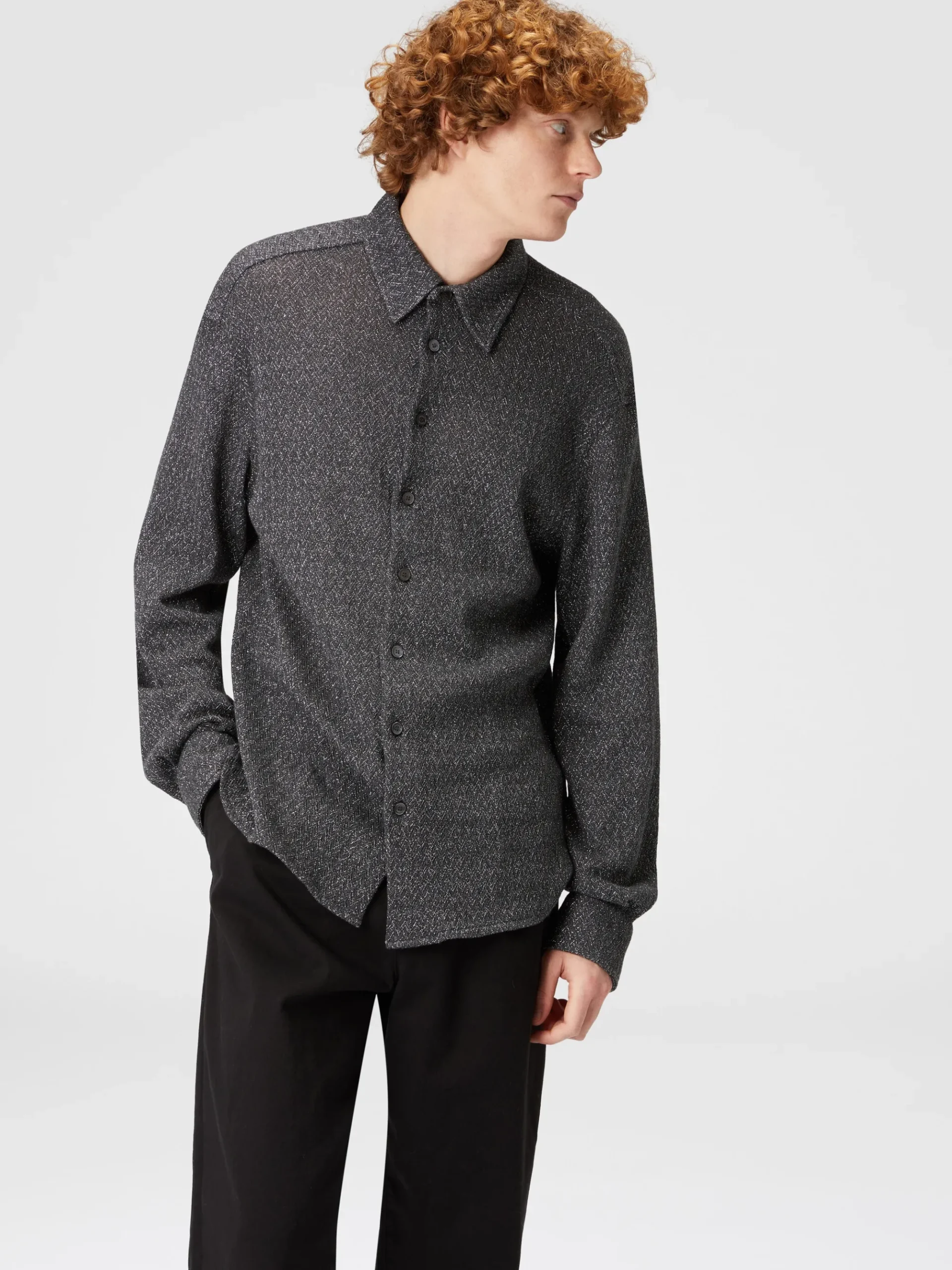 Camicia in cotone e viscosa zig zag lamé