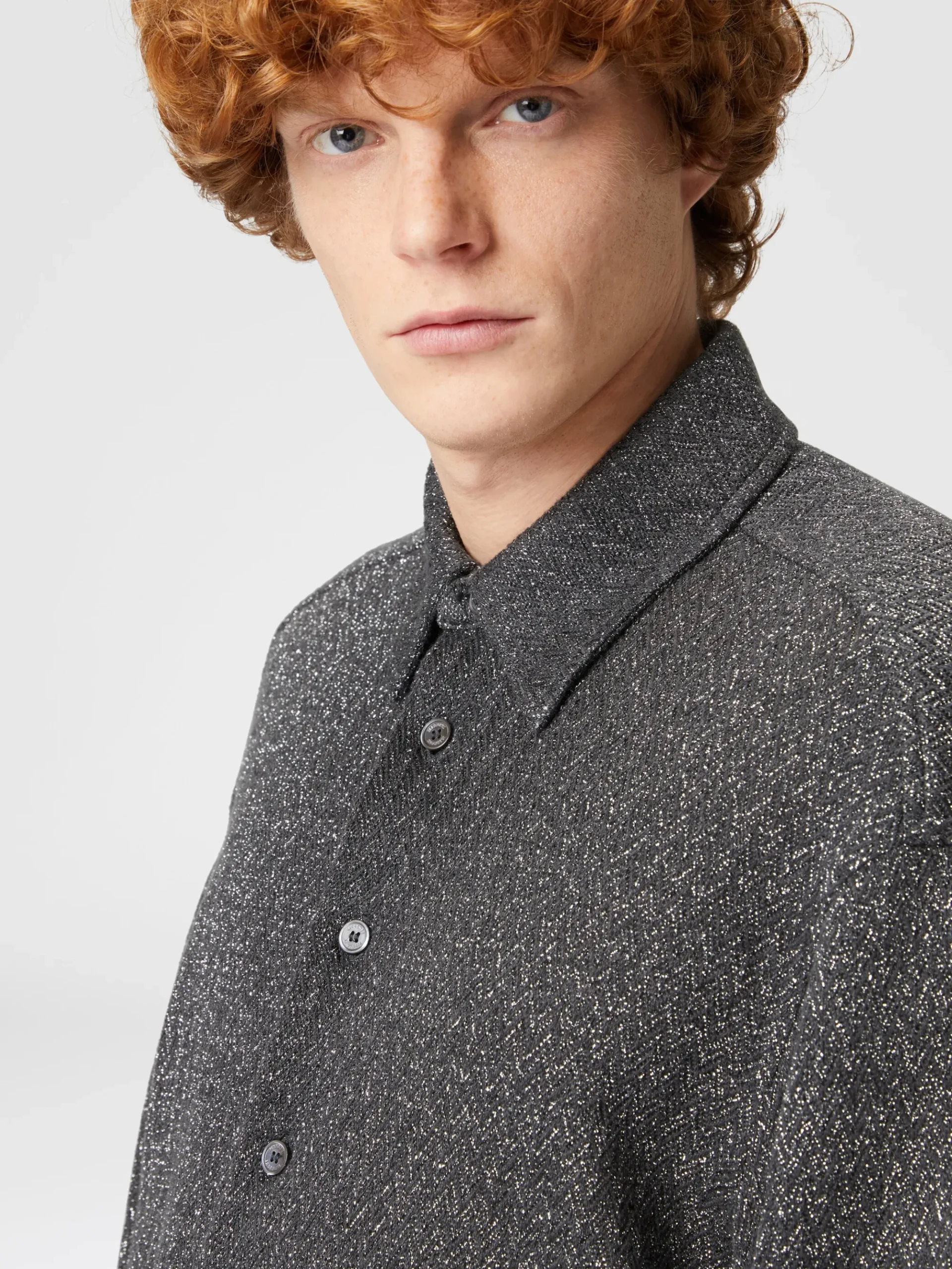Camicia in cotone e viscosa zig zag lamé