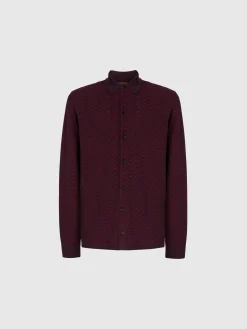 Camicia in lana vergine e viscosa con motivo onda
