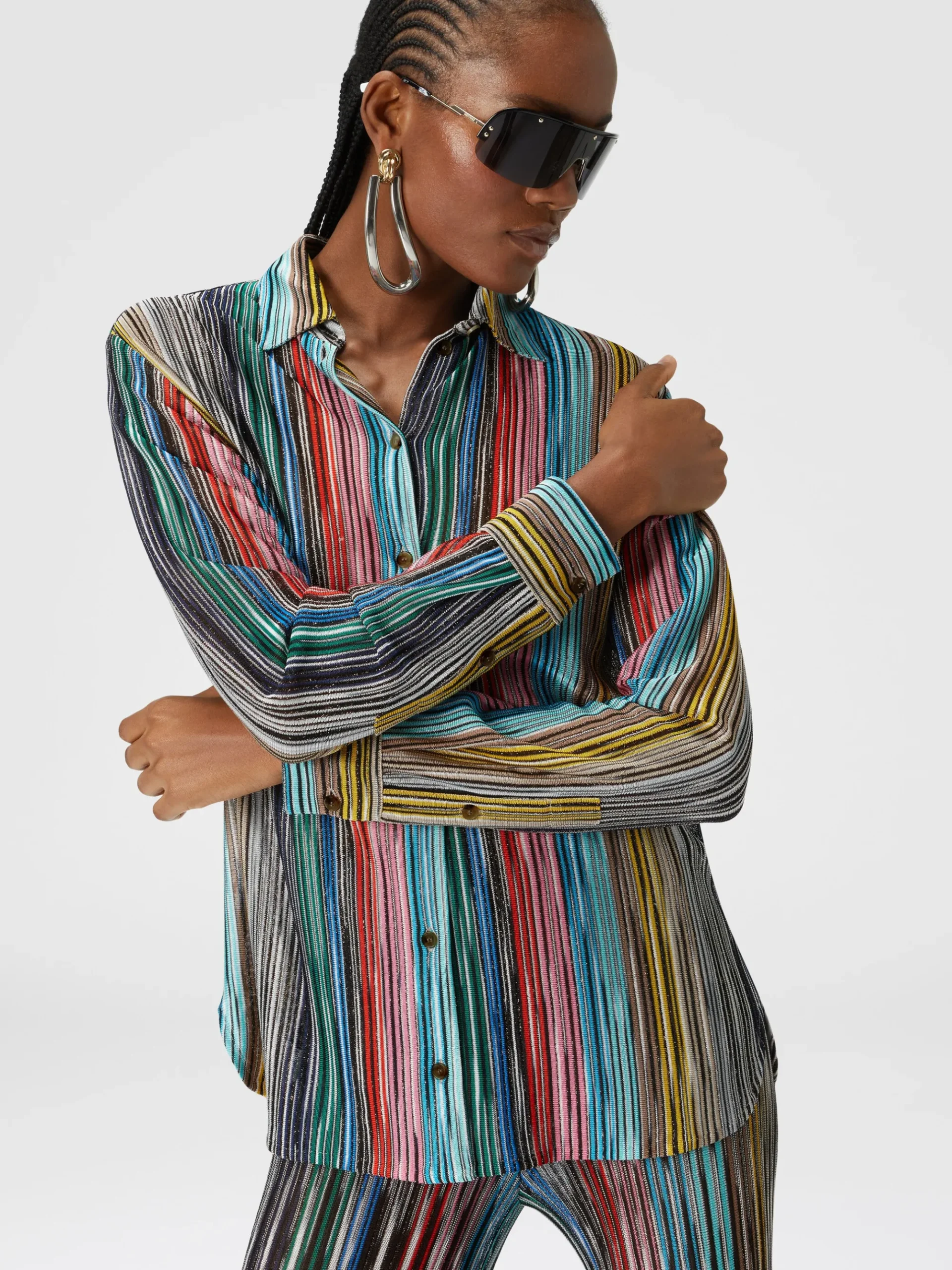 Camicia in maglia a costine fiammata lamé