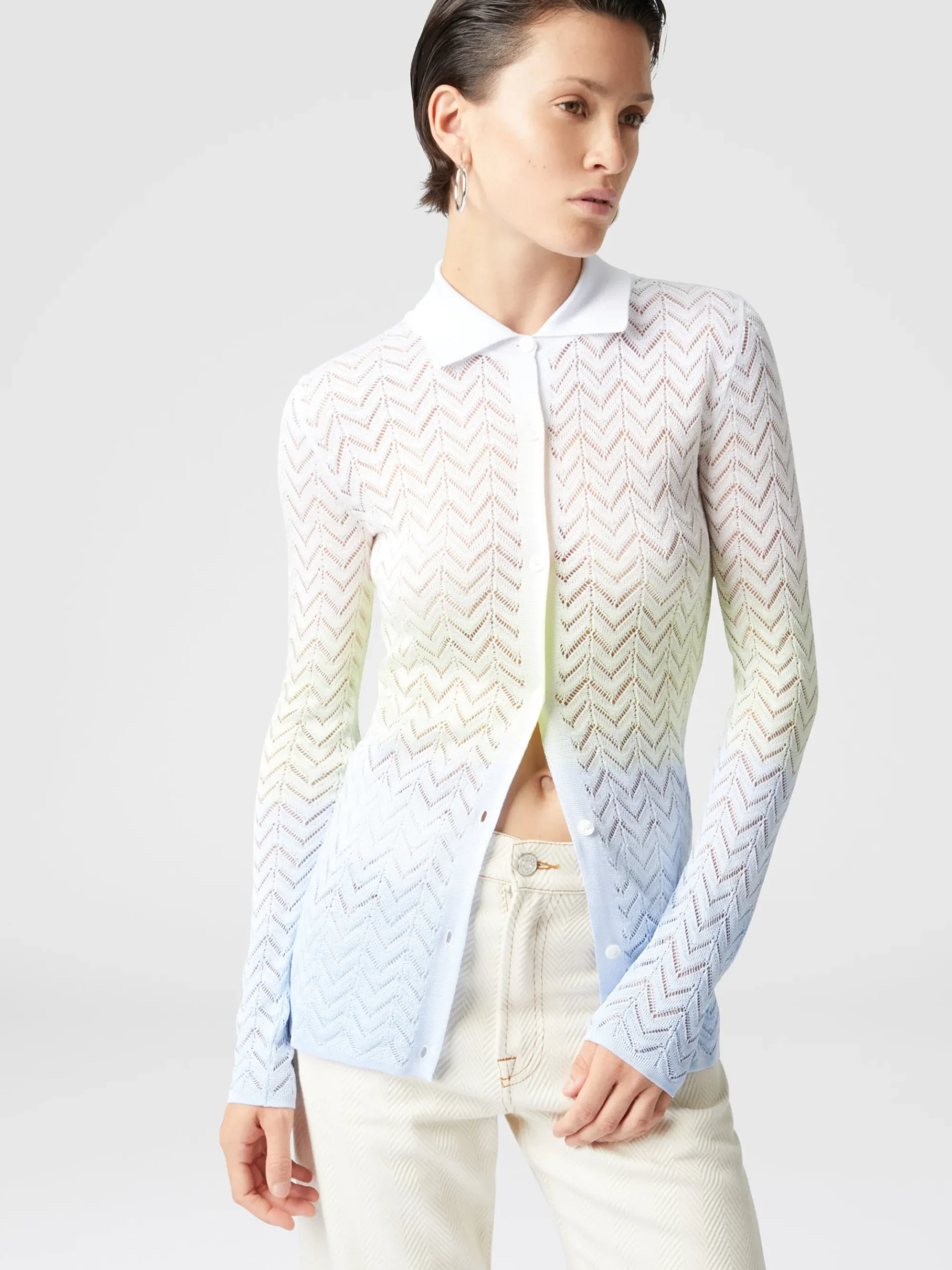 Camicia in maglia di viscosa chevron sfumata