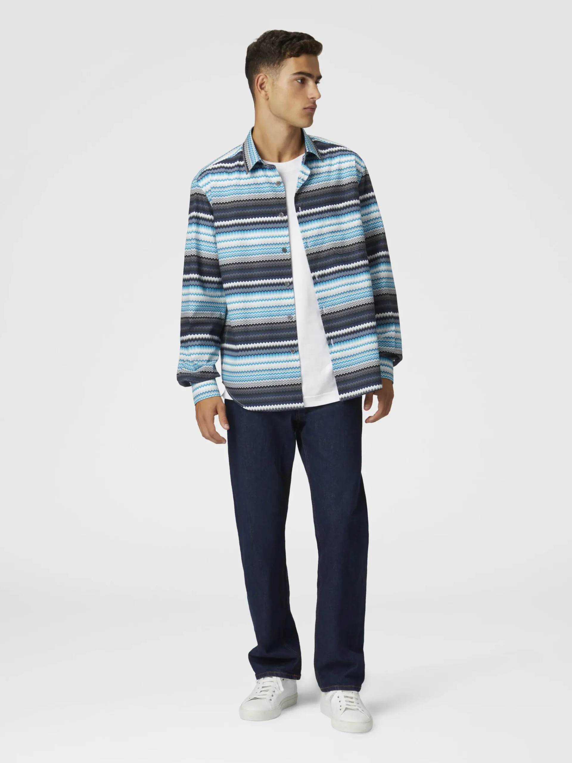 Camicia in popeline di cotone stampa zig zag