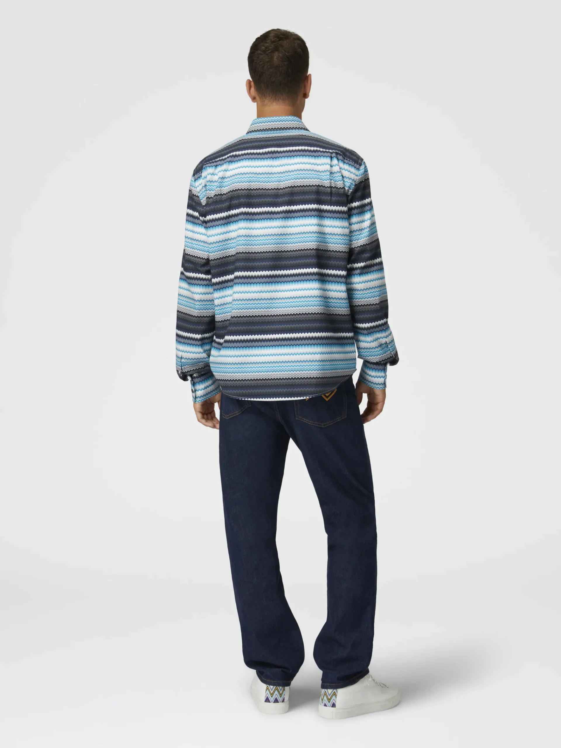 Camicia in popeline di cotone stampa zig zag