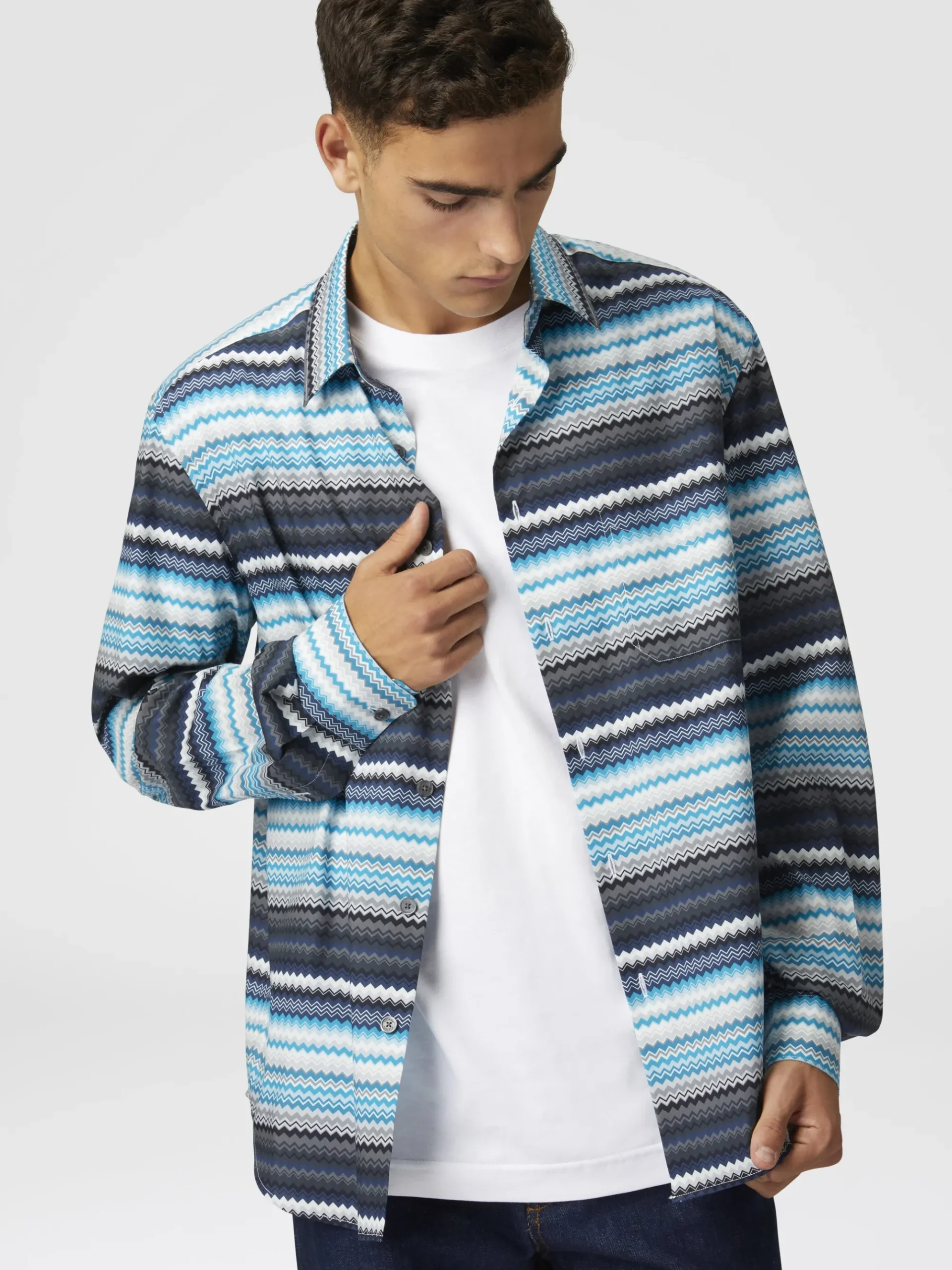 Camicia in popeline di cotone stampa zig zag