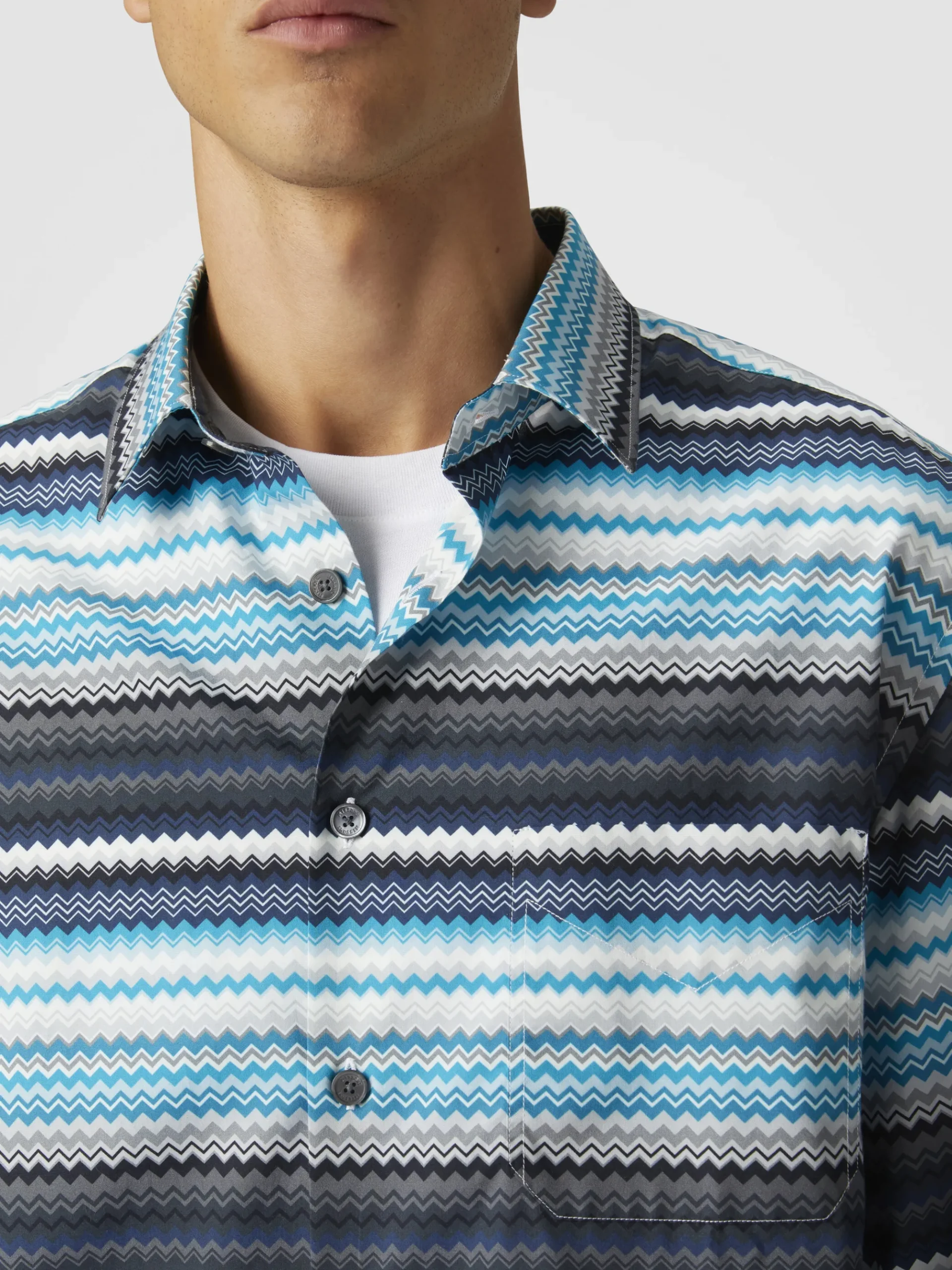 Camicia in popeline di cotone stampa zig zag