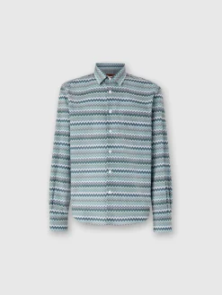 Camicia in popeline di cotone zig zag con taschino