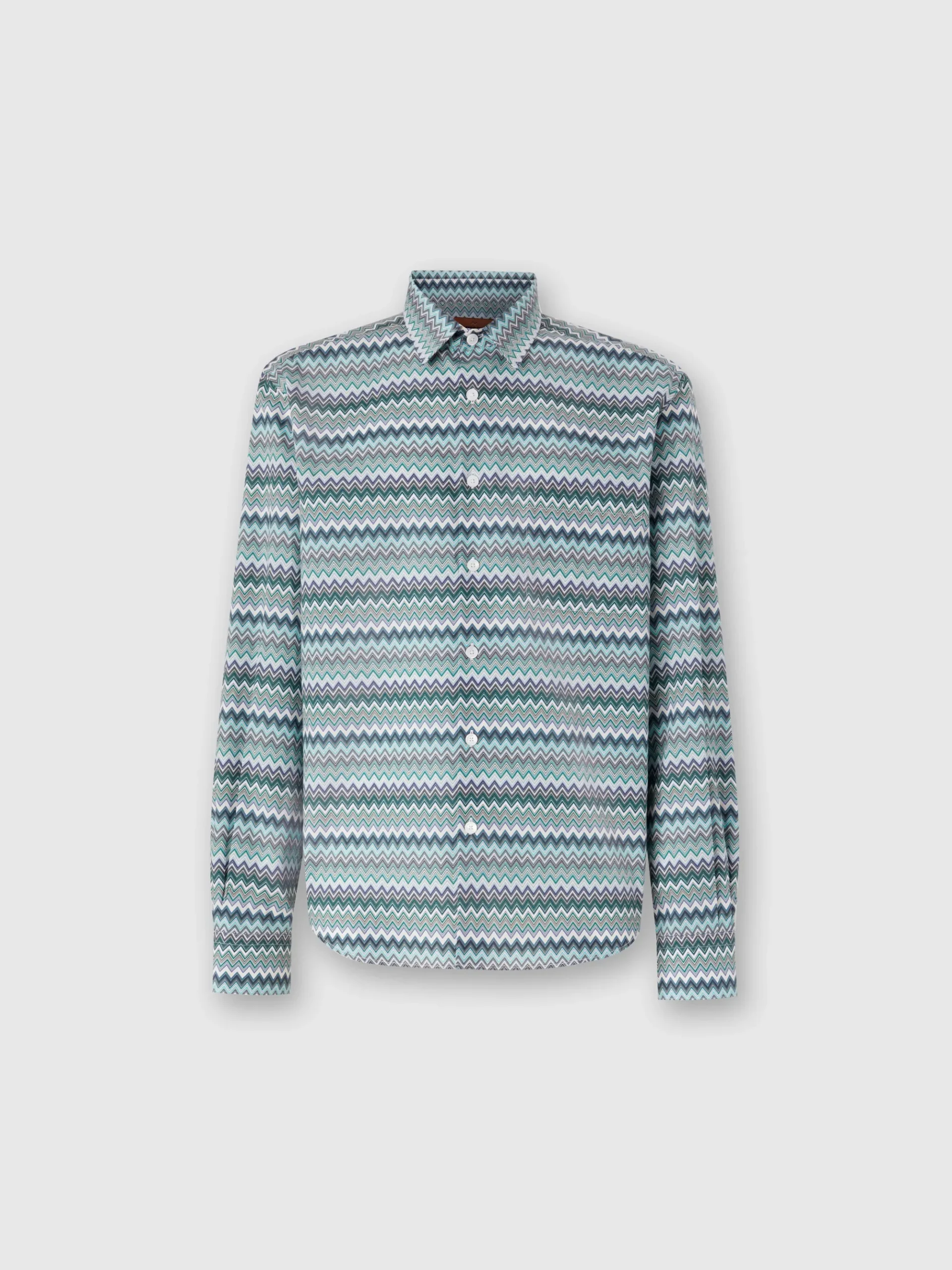 Camicia in popeline di cotone zig zag con taschino