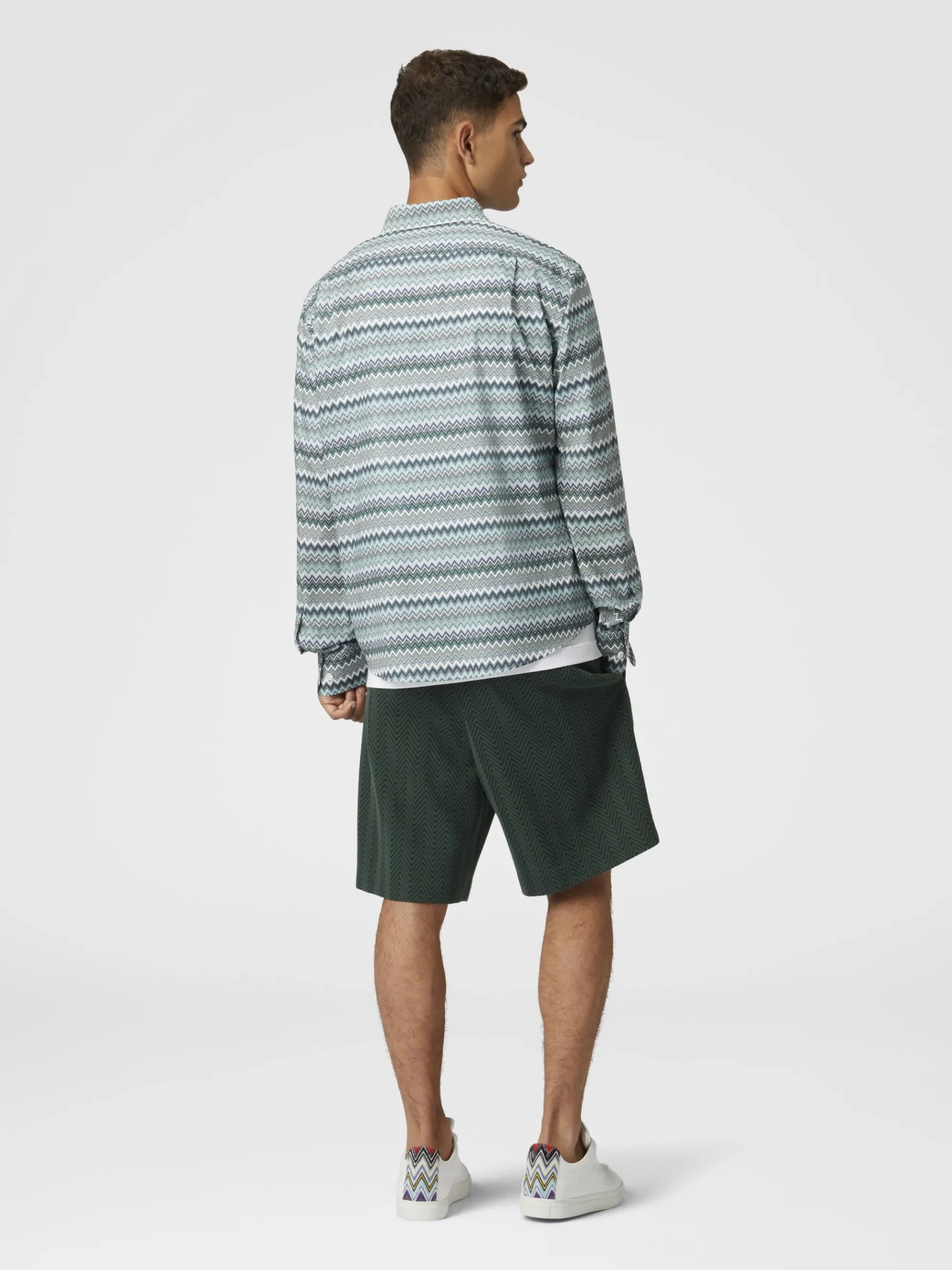 Camicia in popeline di cotone zig zag con taschino