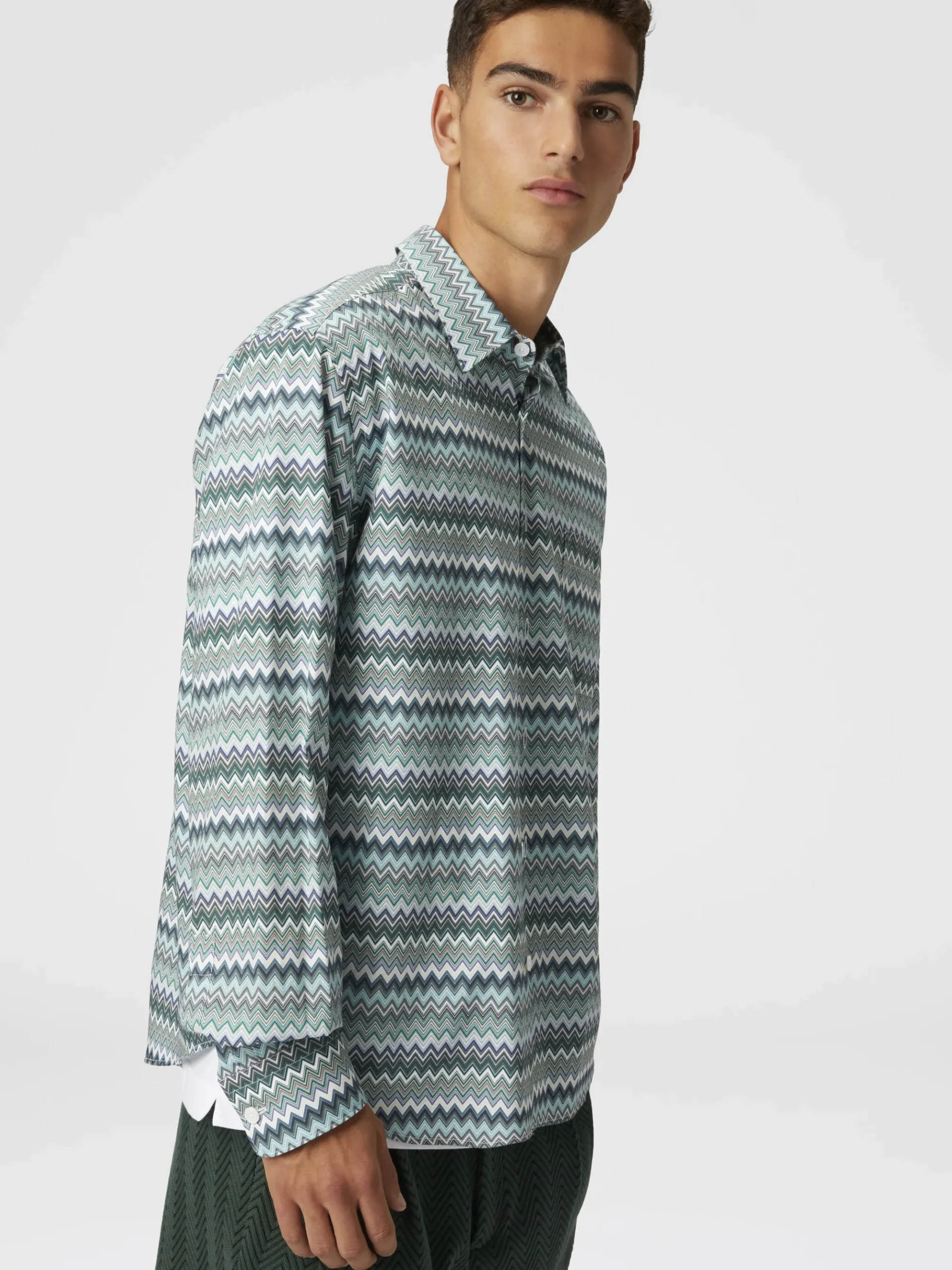 Camicia in popeline di cotone zig zag con taschino