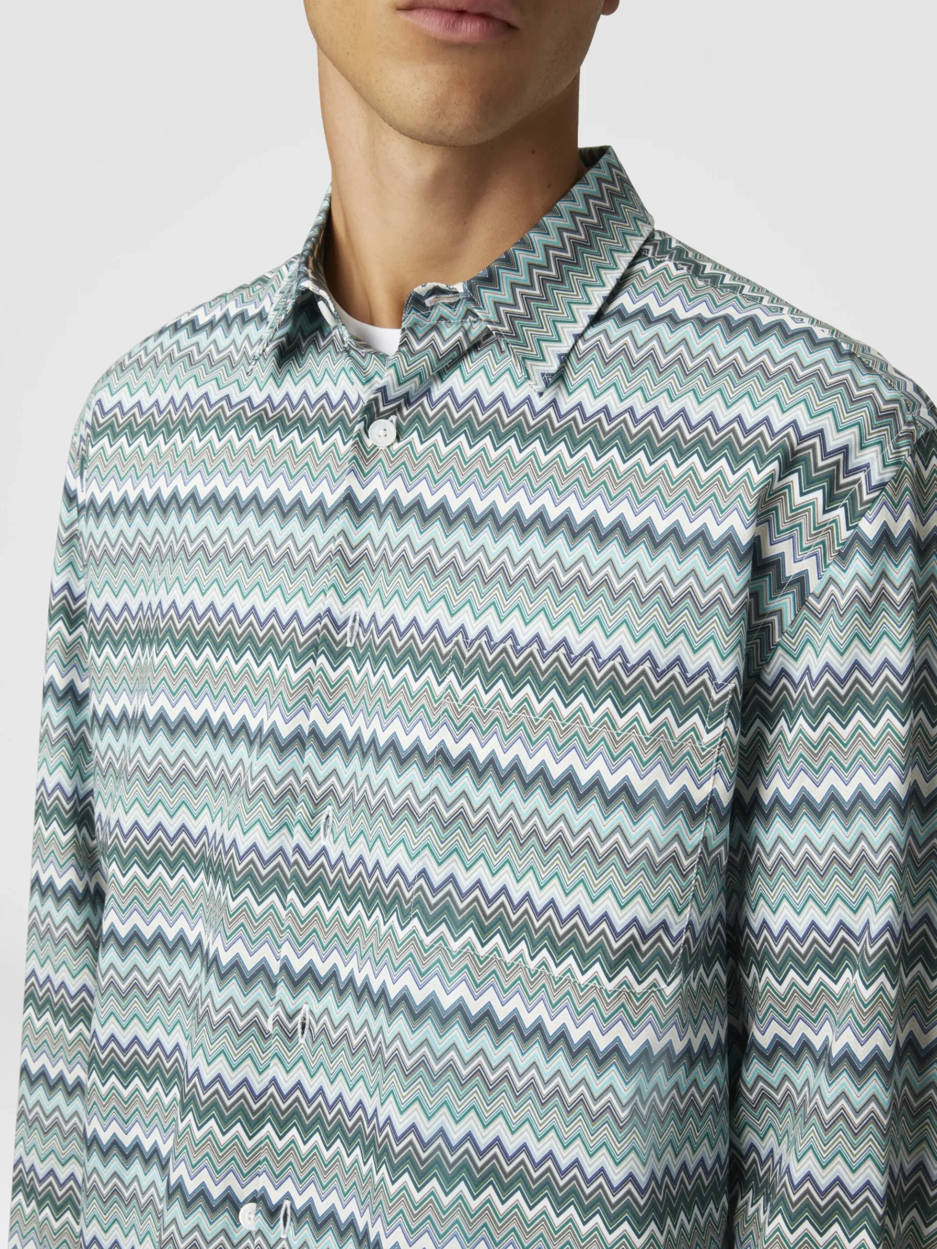 Camicia in popeline di cotone zig zag con taschino