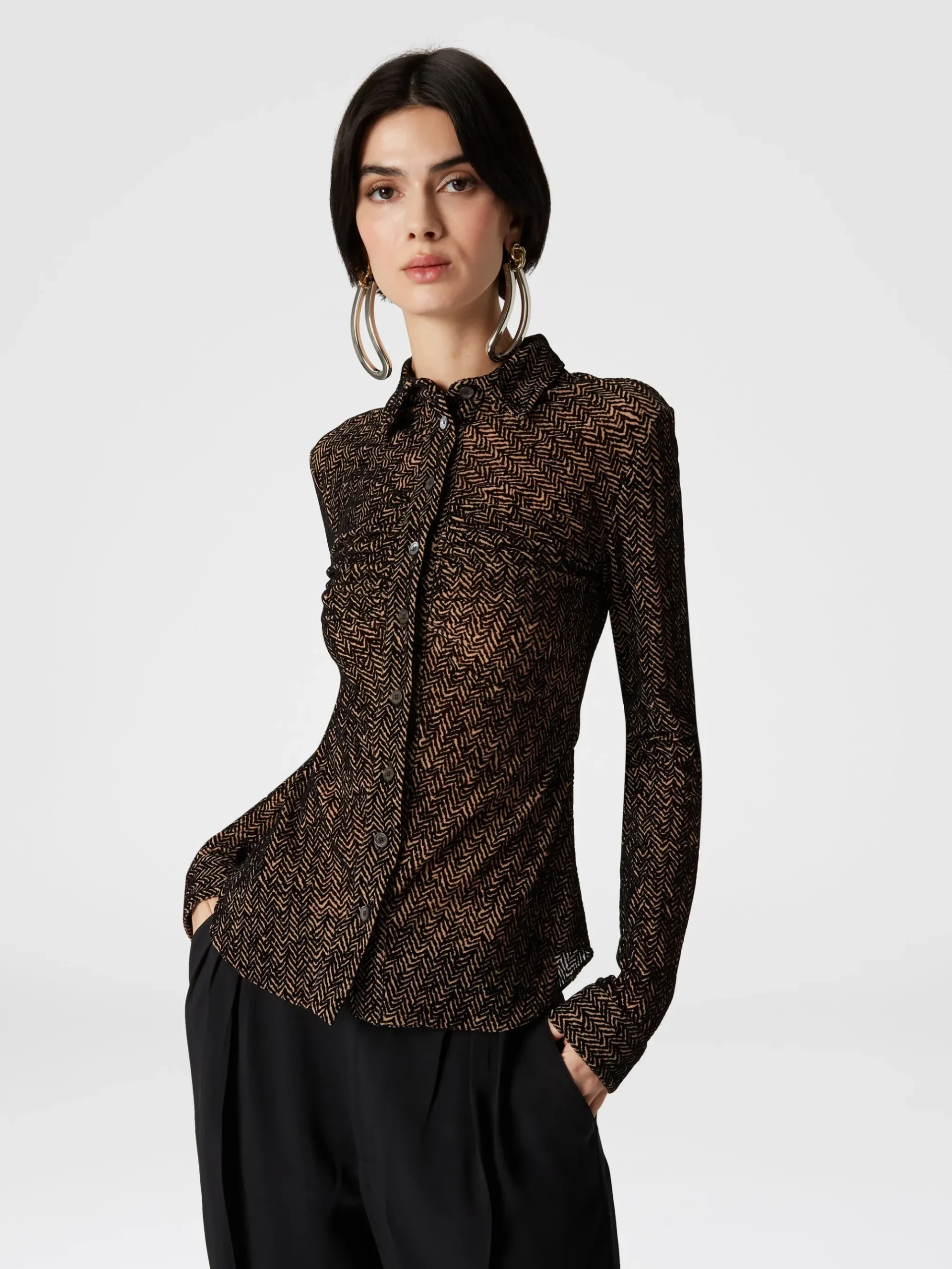 Camicia in tulle zig zag con arricciatura