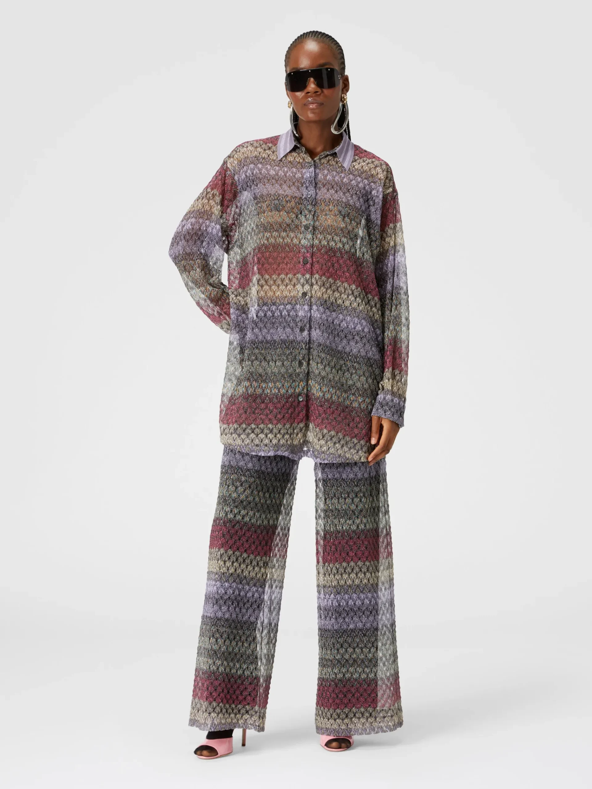 Camicia oversize con motivo pizzo lamé