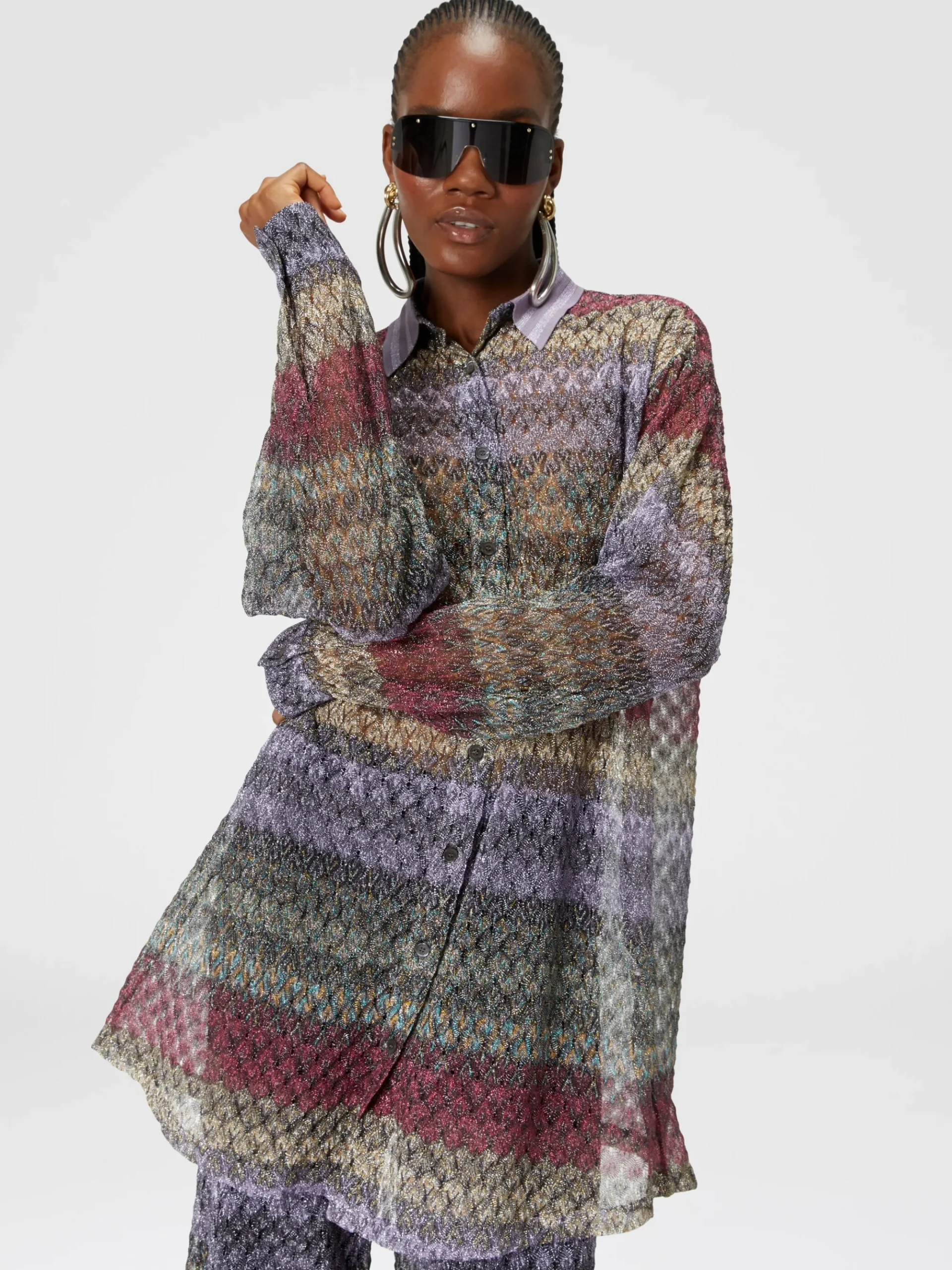 Camicia oversize con motivo pizzo lamé