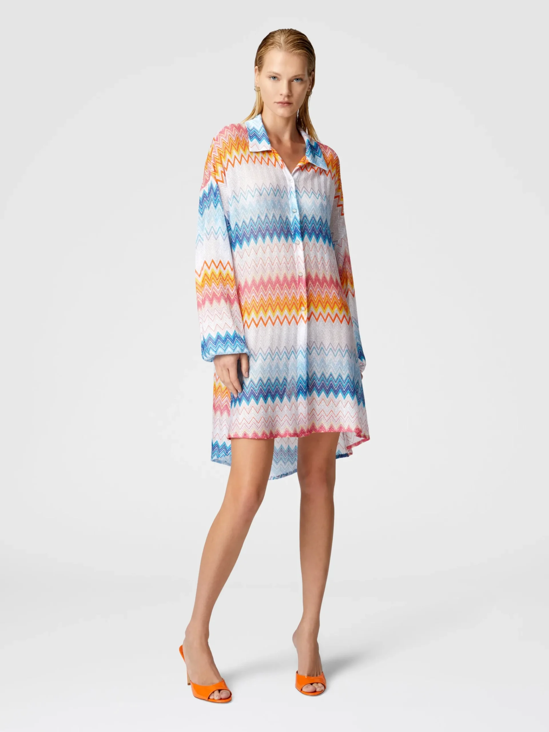 Camicia oversize in misto viscosa zig zag lamé
