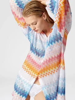 Camicia oversize in misto viscosa zig zag lamé