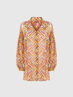 Camicia oversize in misto cotone e seta stampato