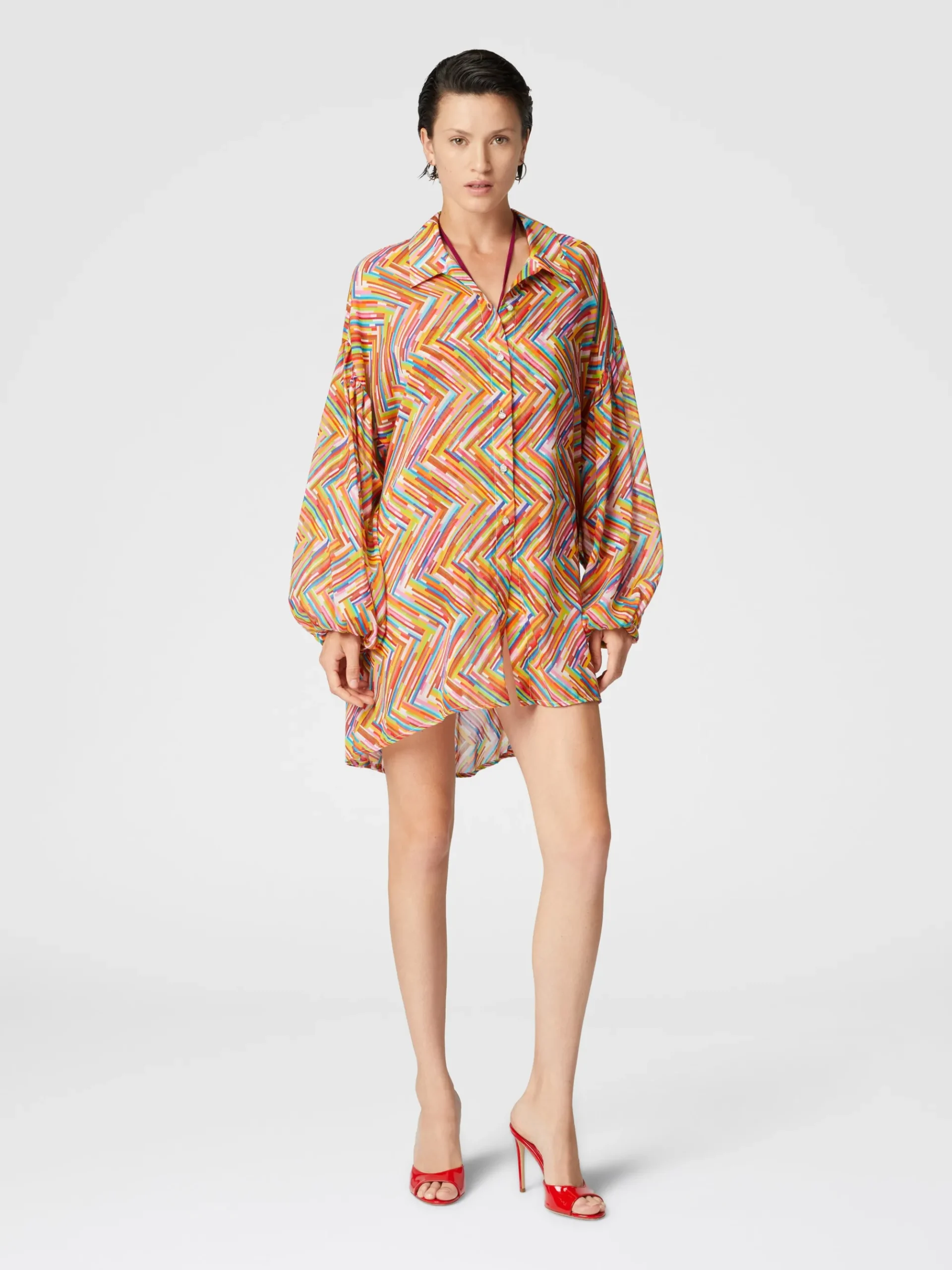 Camicia oversize in misto cotone e seta stampato