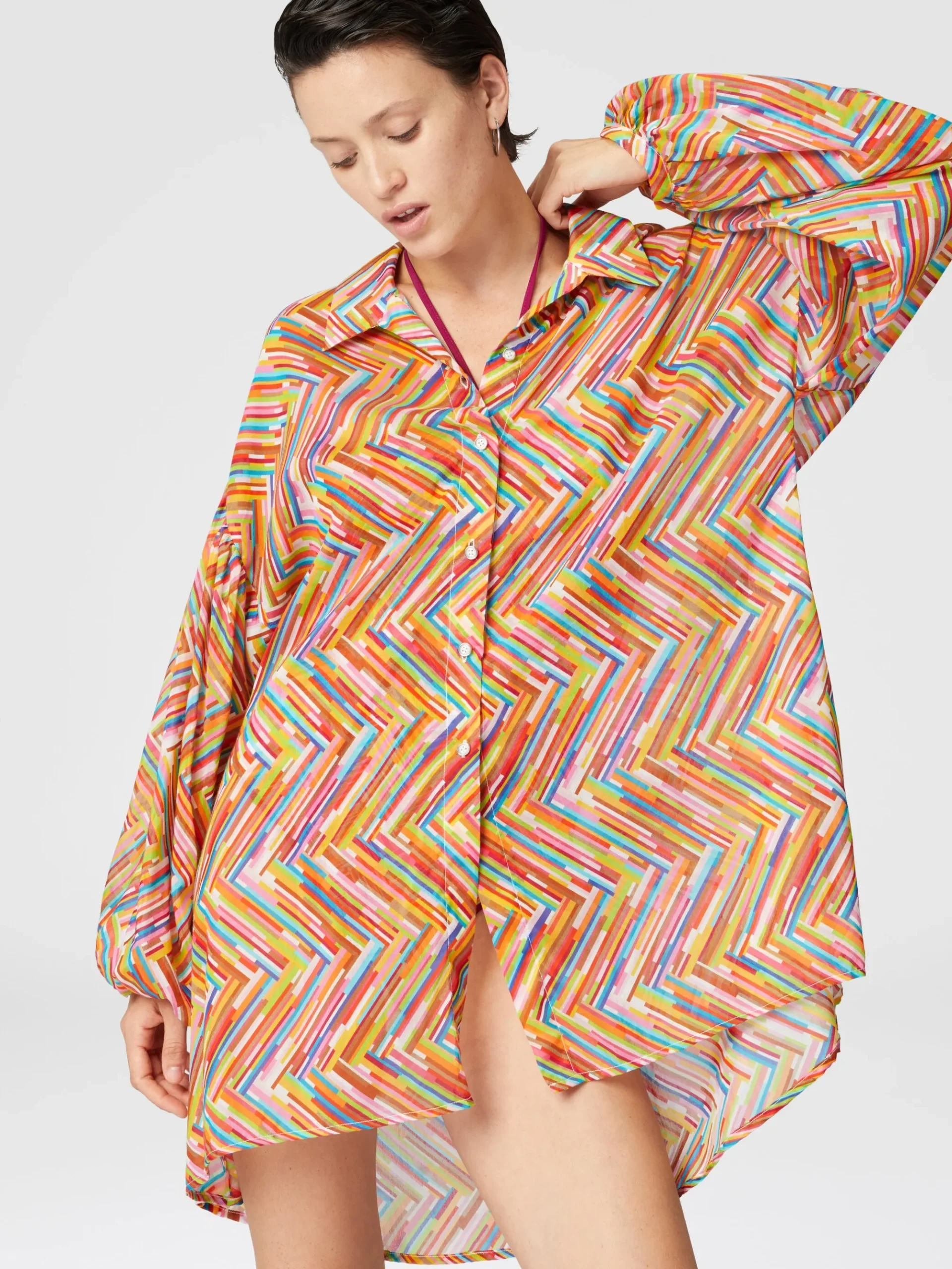 Camicia oversize in misto cotone e seta stampato