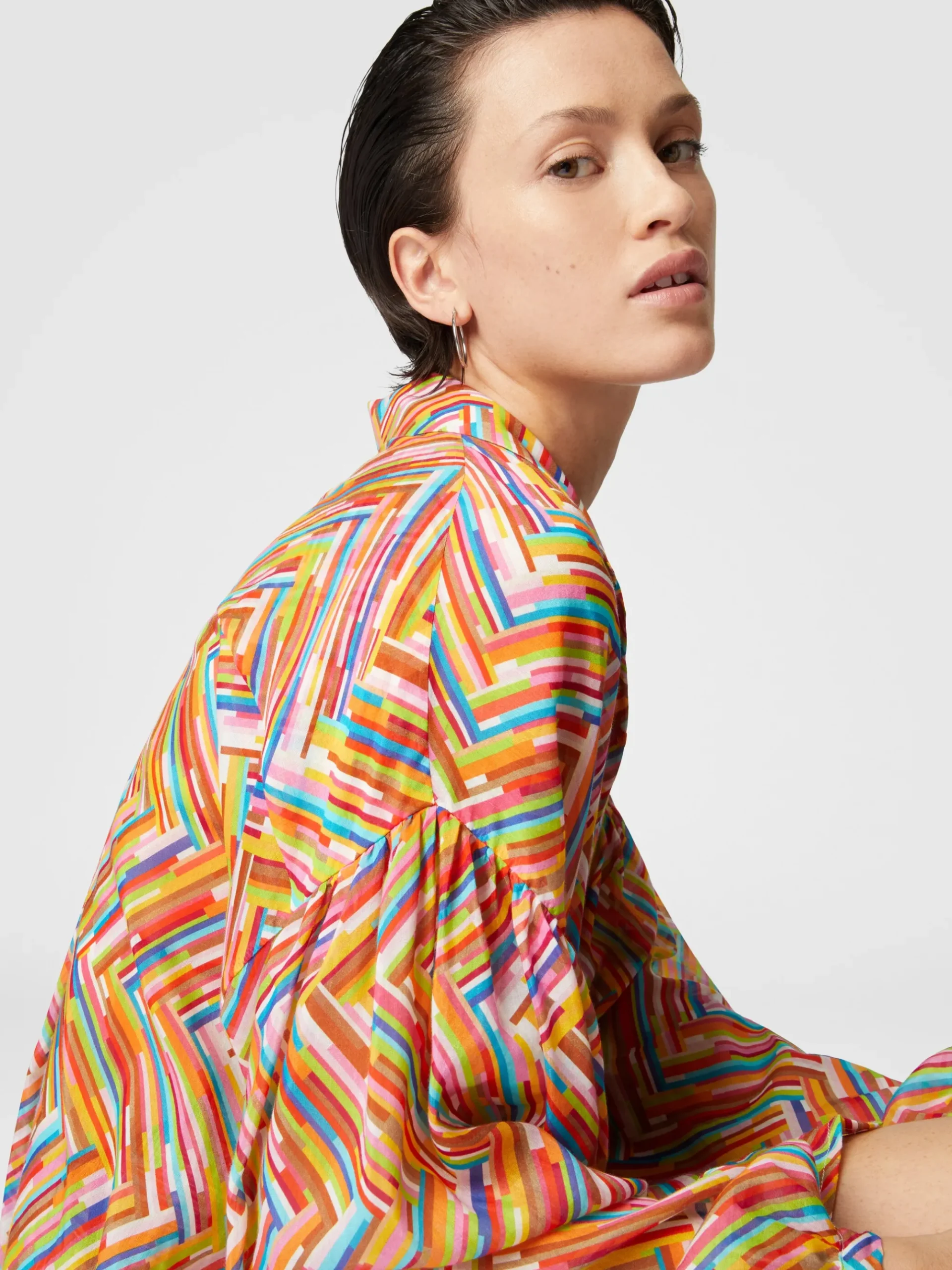Camicia oversize in misto cotone e seta stampato