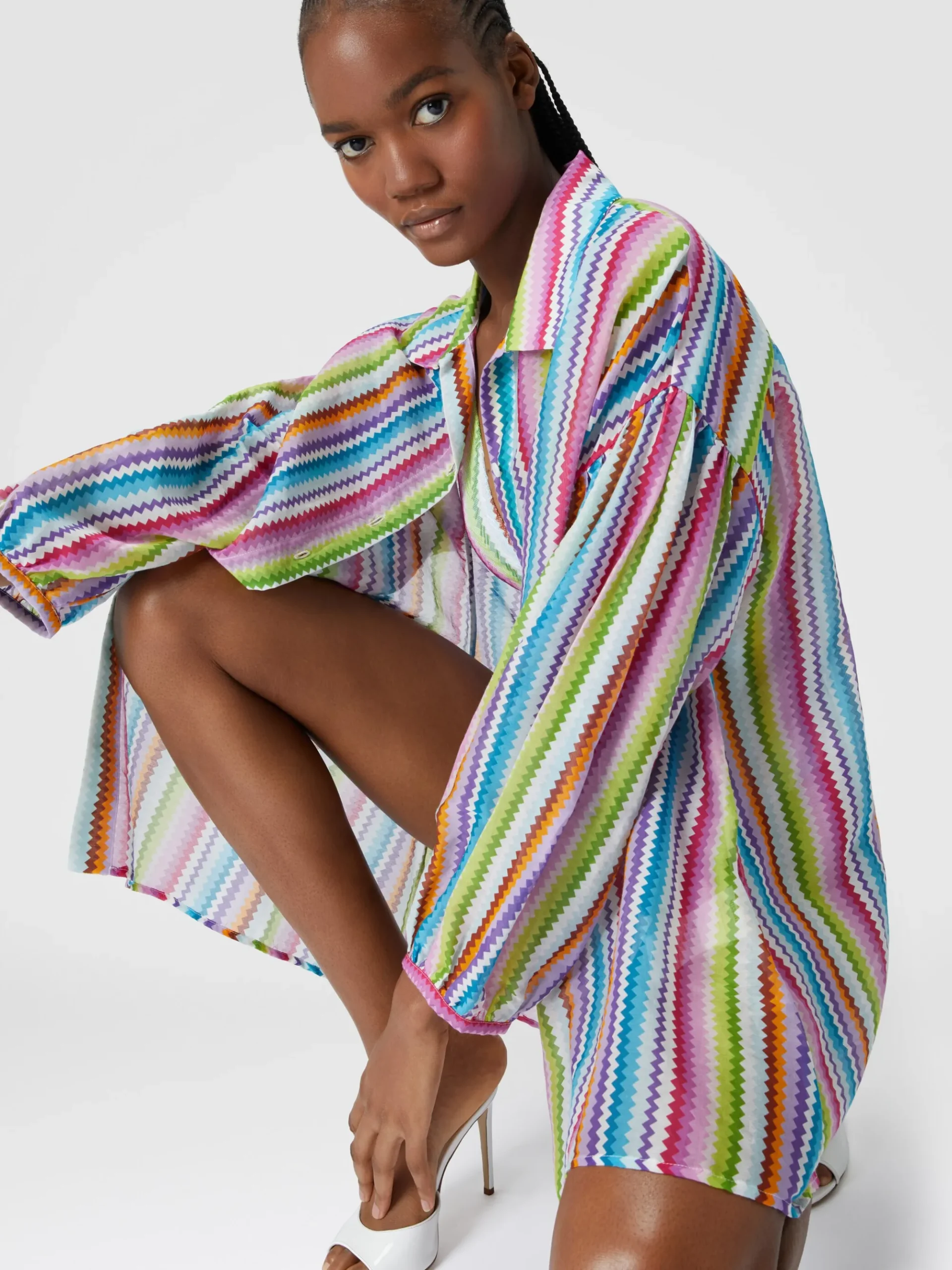 Camicia oversize in seta e cotone stampata