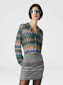 Camicia taglio bowling in viscosa zig zag