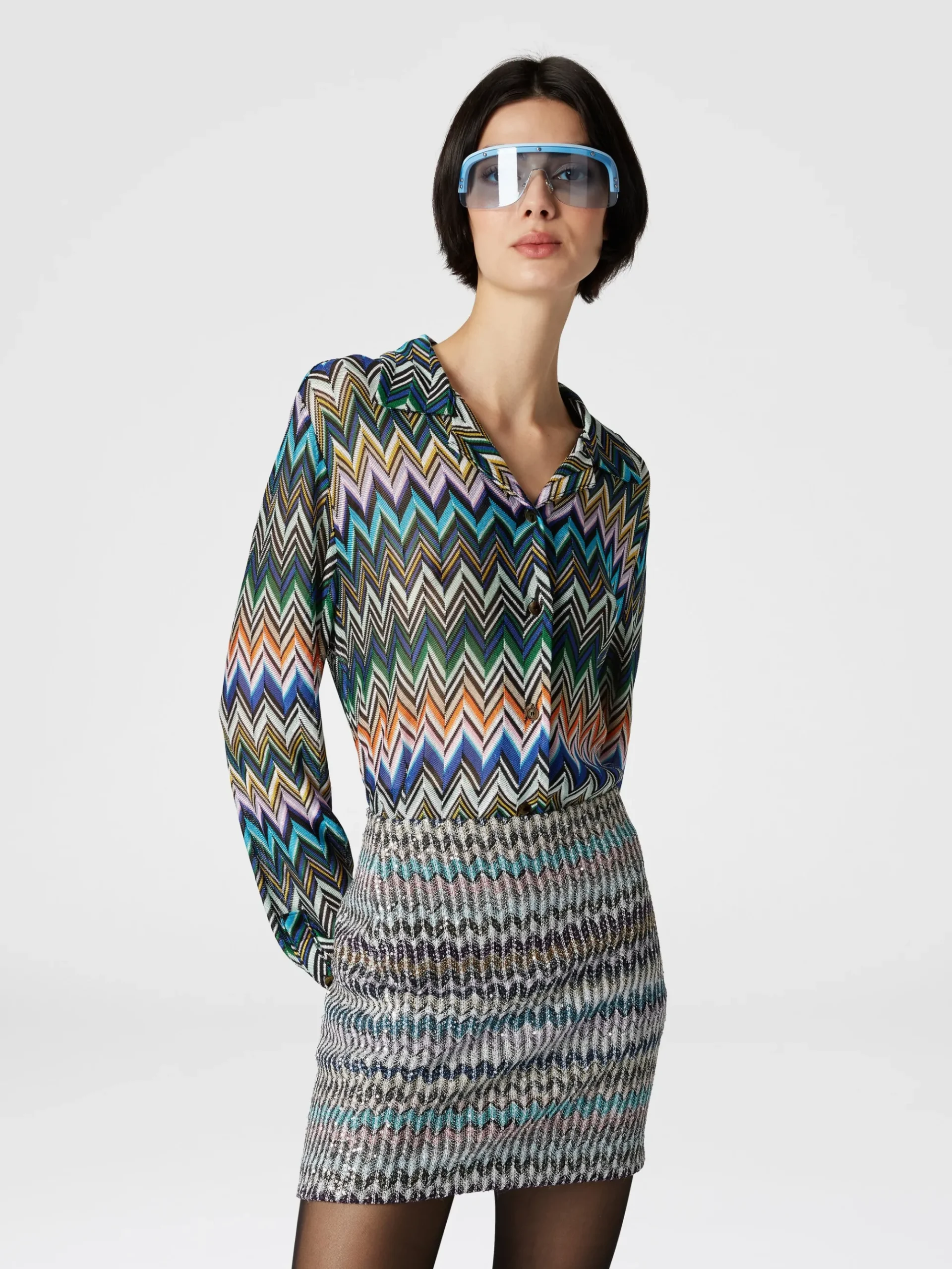 Camicia taglio bowling in viscosa zig zag
