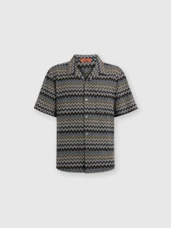 Camicia taglio bowling in cotone zig zag