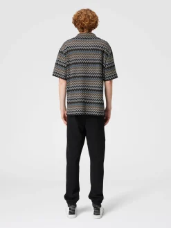 Camicia taglio bowling in cotone zig zag