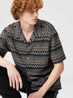 Camicia taglio bowling in cotone zig zag
