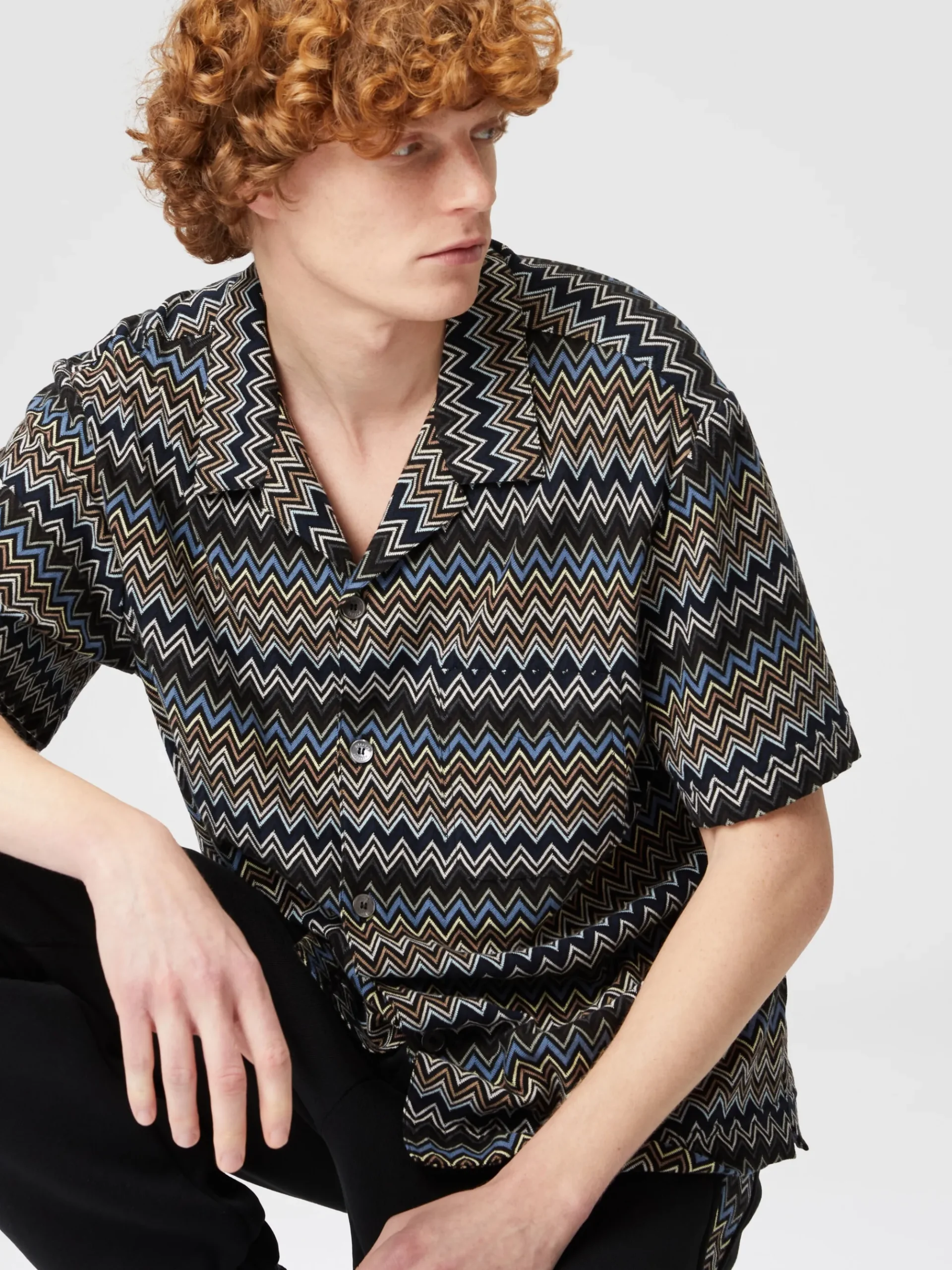 Camicia taglio bowling in cotone zig zag