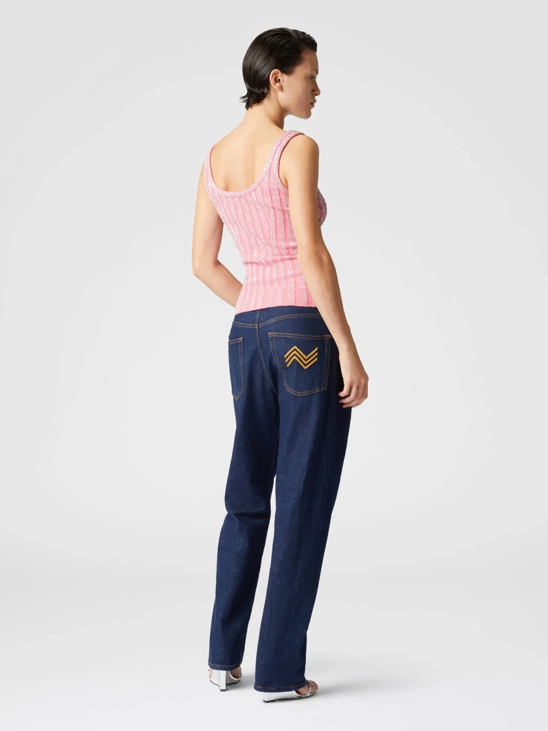 Canottiera a costine zig zag con paillettes