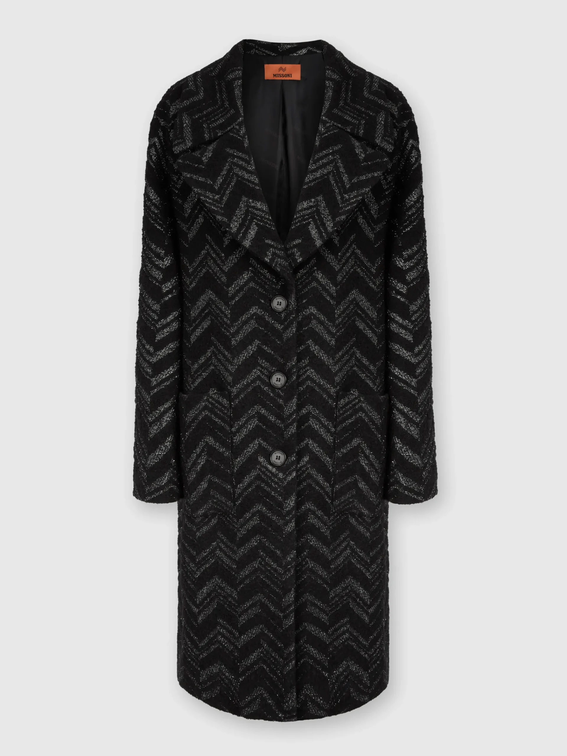 Cappotto in maglia bouclé con chevron lamé