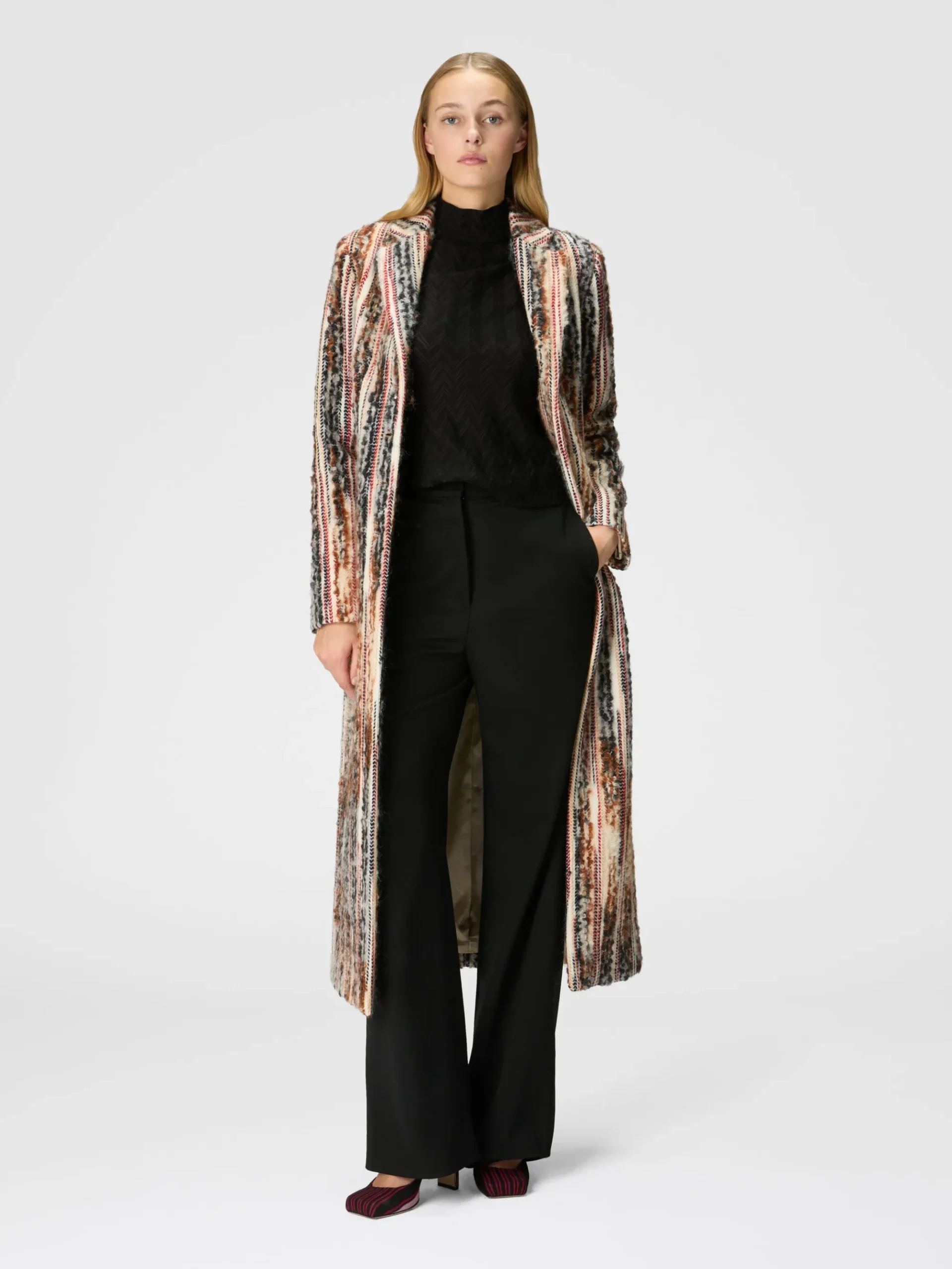 Cappotto in misto lana, mohair e alpaca a righe
