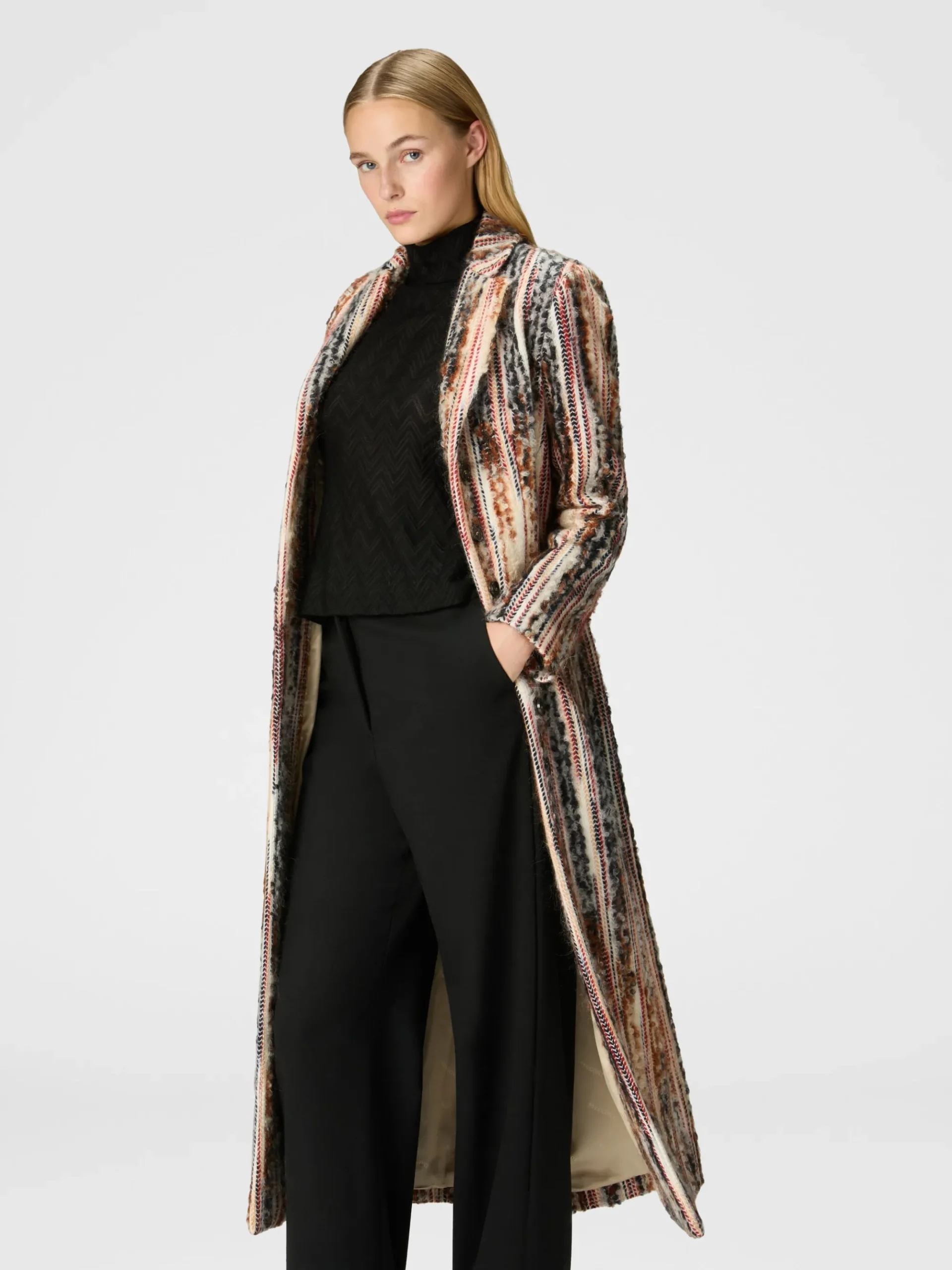 Cappotto in misto lana, mohair e alpaca a righe