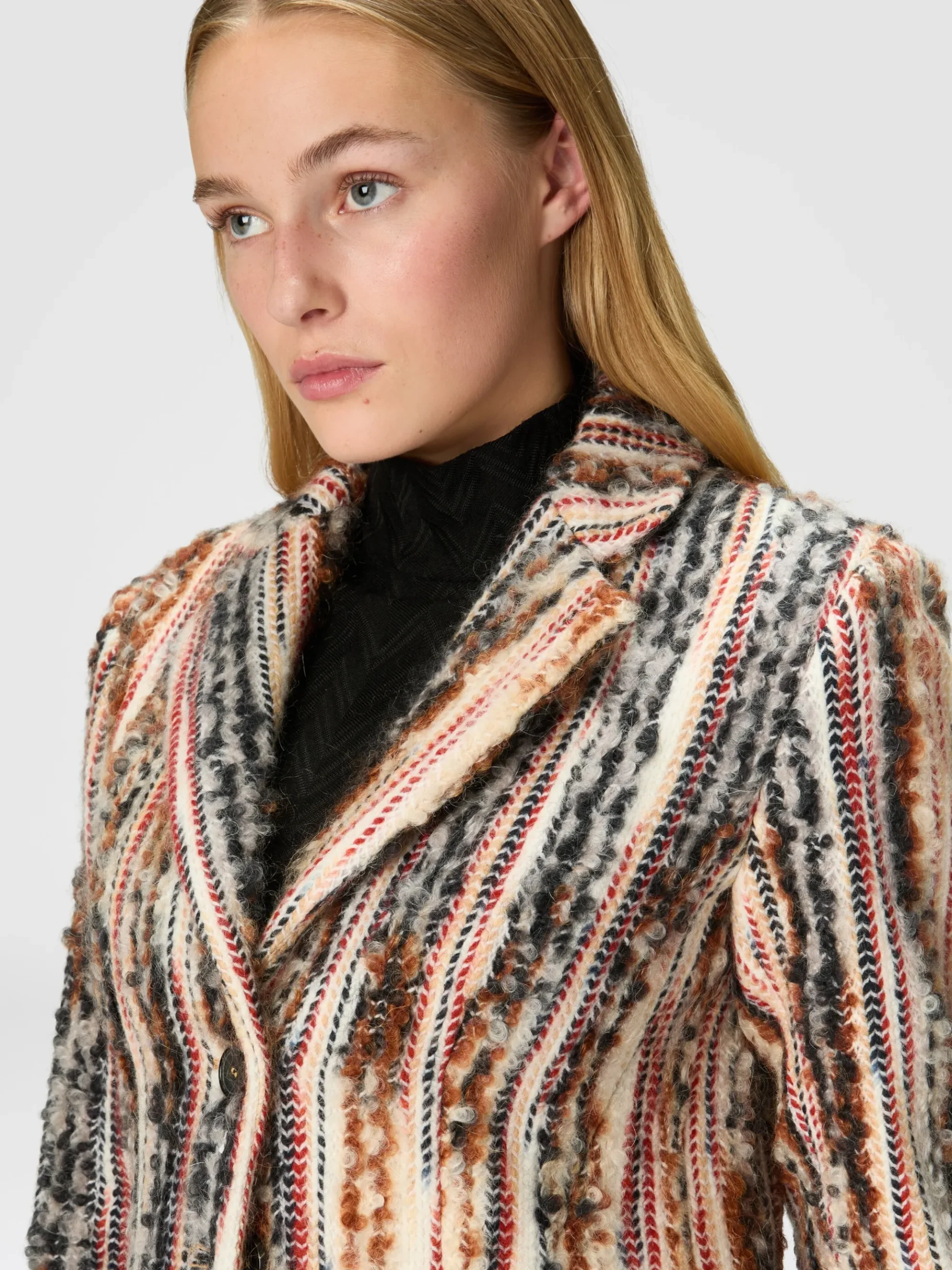 Cappotto in misto lana, mohair e alpaca a righe
